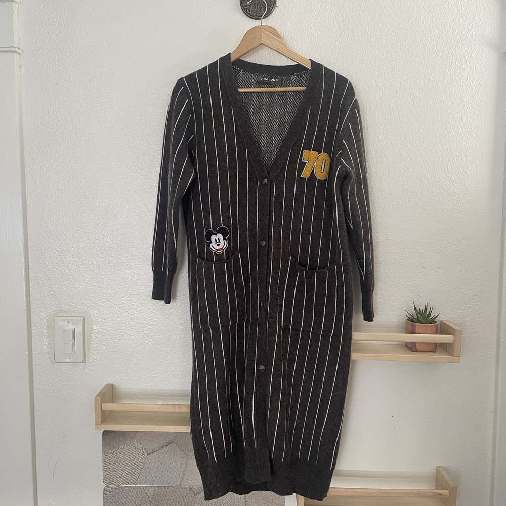 Long Cardigan V Neck Button Up "Mickey" "70" Disneyland 70th Anniversary Thick